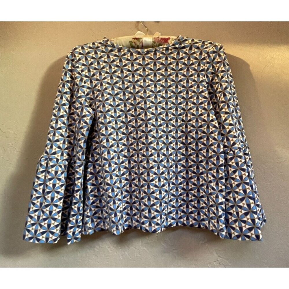 J. McLaughlin Womens Geometric Bell Sleeve Top Size XS Blue Pullover Stretch